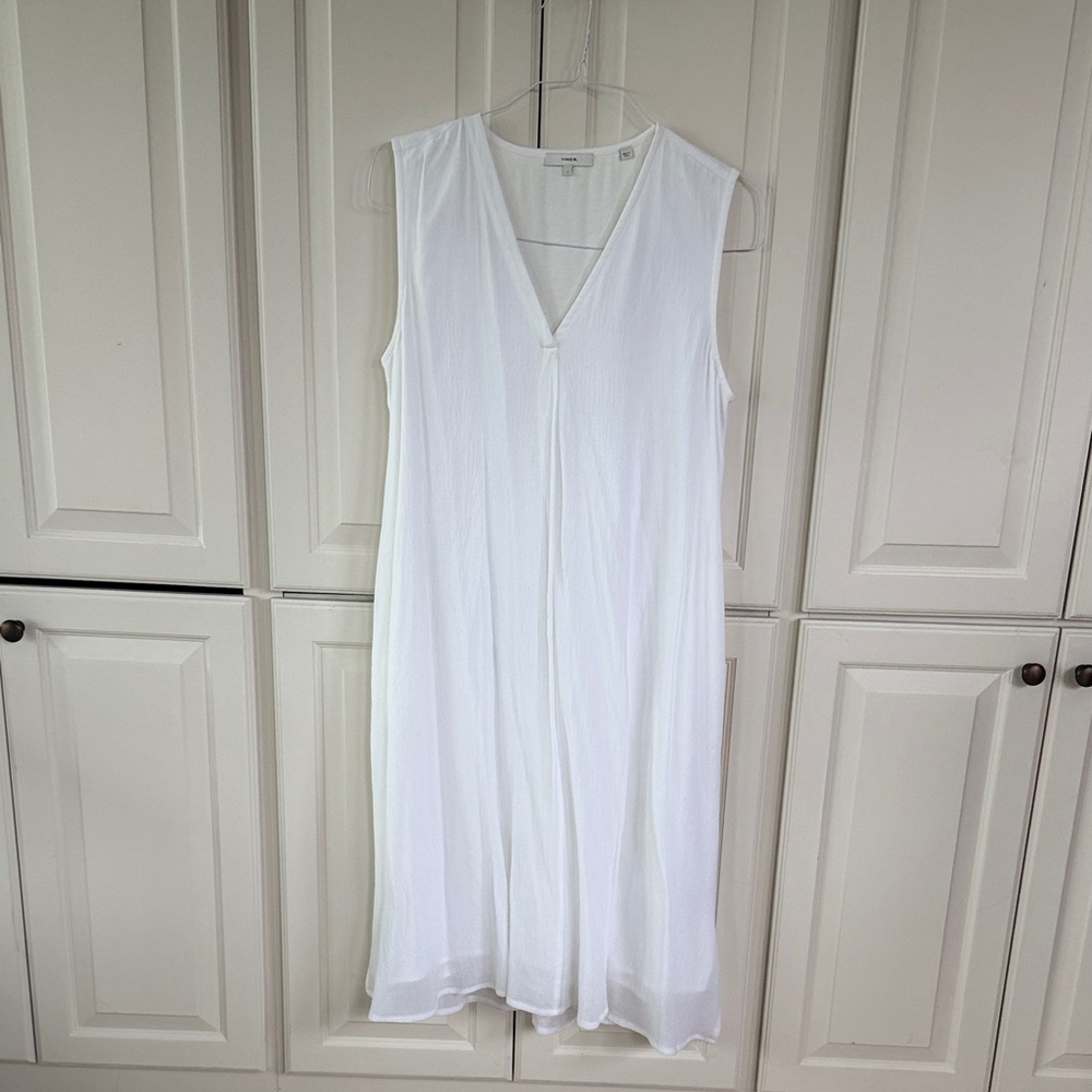 Vince White Sleeveless V-Neck Dress